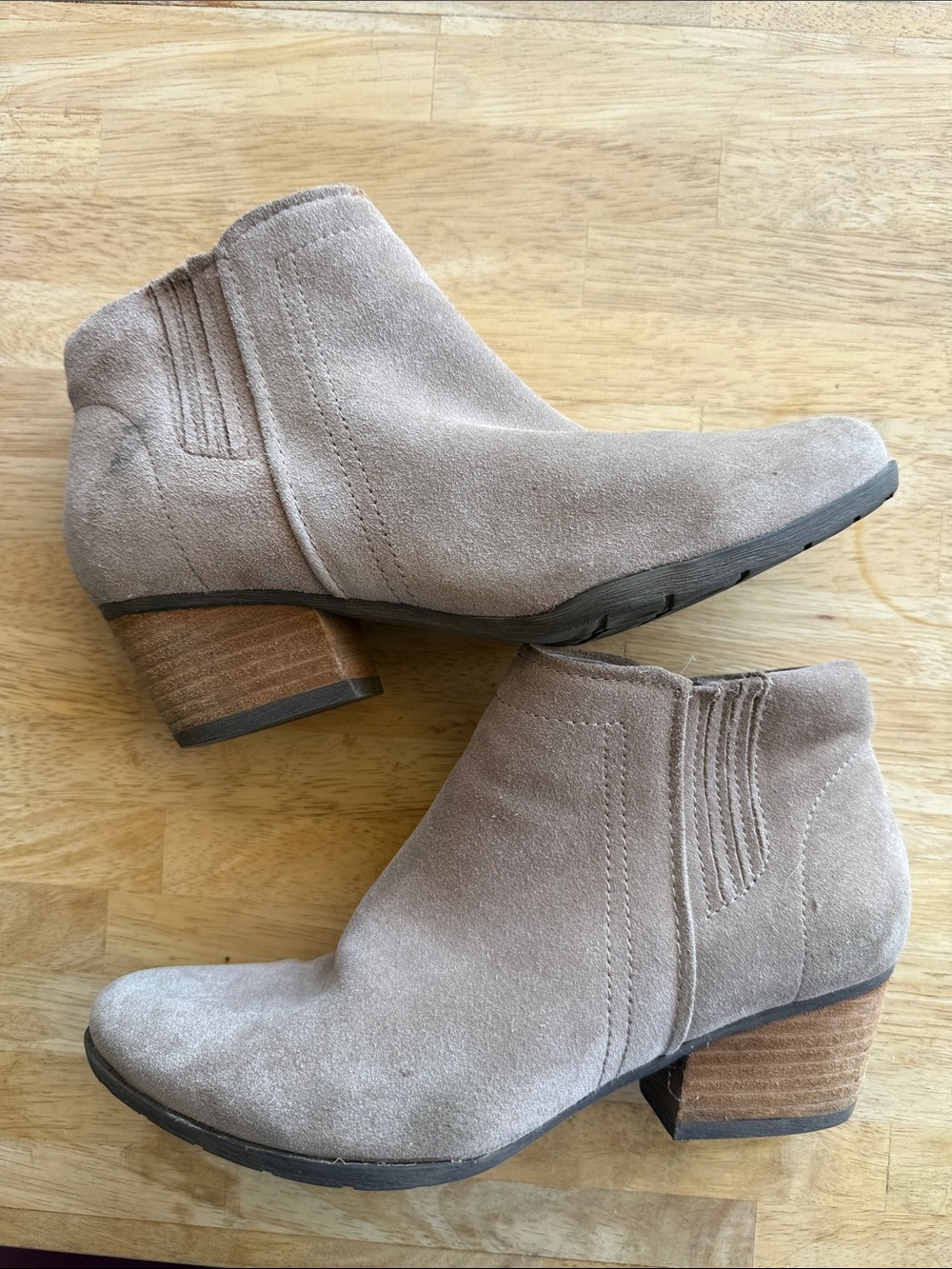 Blondo Women's Taupe Suede Ankle Booties with Stacked Heel